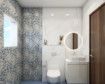 Compact Bathroom Design With Marble Countertop Vanity Unit